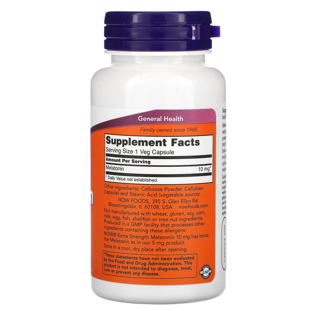 Nu fødevarer, ekstra styrke melatonin, 10 mg, 100 vegetabilske kapsler