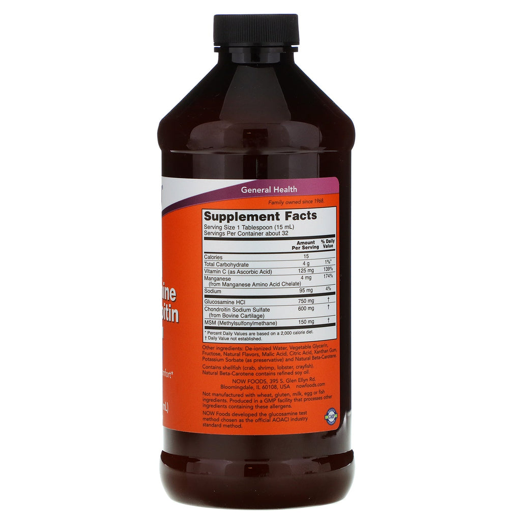 Now Foods, Flydende Glucosamin &amp; Chondroitin med MSM, 16 fl oz (473 ml)