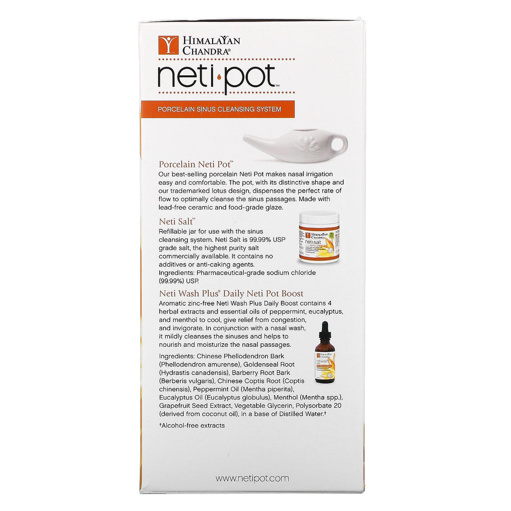 Himalayan Institute, Neti Pot, Porcelæn Sinus Cleansing System, 3-delt sæt