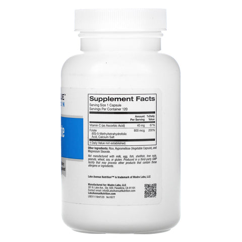 Lake Avenue Nutrition, folato de metilo, 800 mcg, 120 cápsulas vegetales