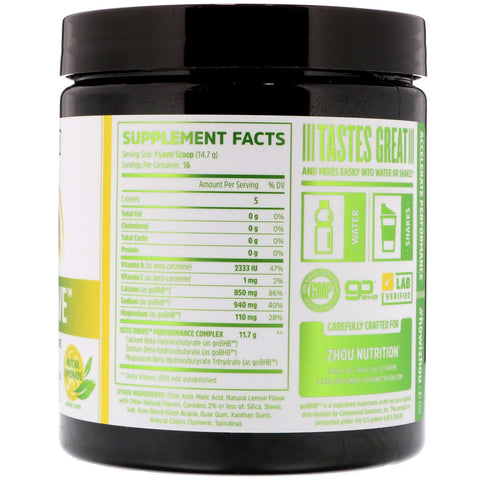 Zhou Nutrition, Keto Drive, Matcha Lemonade, 8.29 oz (235 g)