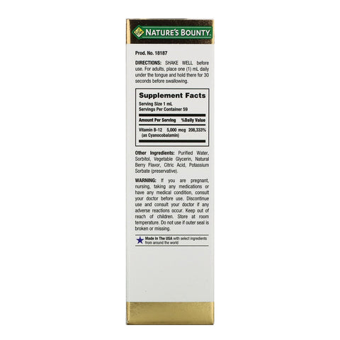 Nature's Bounty, Líquido sublingual, vitamina B12, 5000 mcg, 2 fl oz (59 ml)