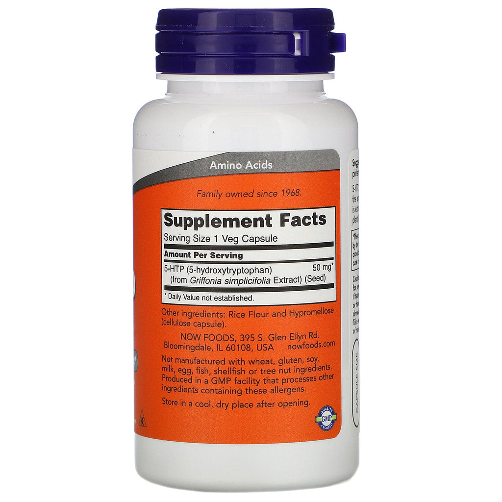 Now Foods, 5-HTP, 50 mg, 90 vegetabilske kapsler