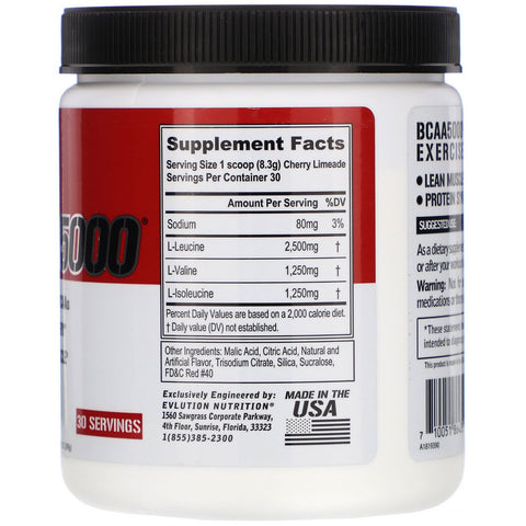 EVLution Nutrition, BCAA5000, Cherry Limeade, 8,78 oz (249 g)