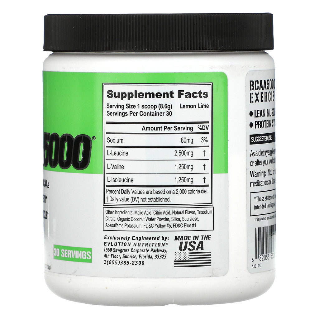 EVLution Nutrition, Ultra Premium BCAA5000, Lemon Lime, 9.1 oz (258 g)