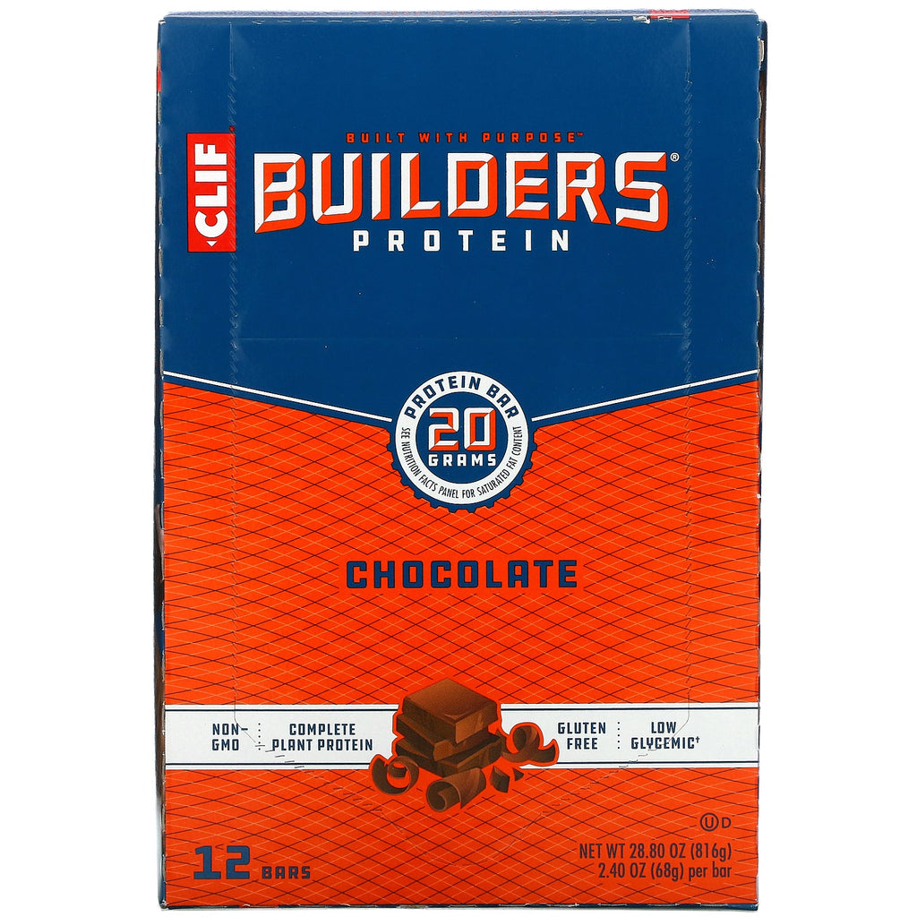 Clif Bar, Builder's Protein Bar, Chocolate, 12 Bars, 2.40 oz (68 g) Each