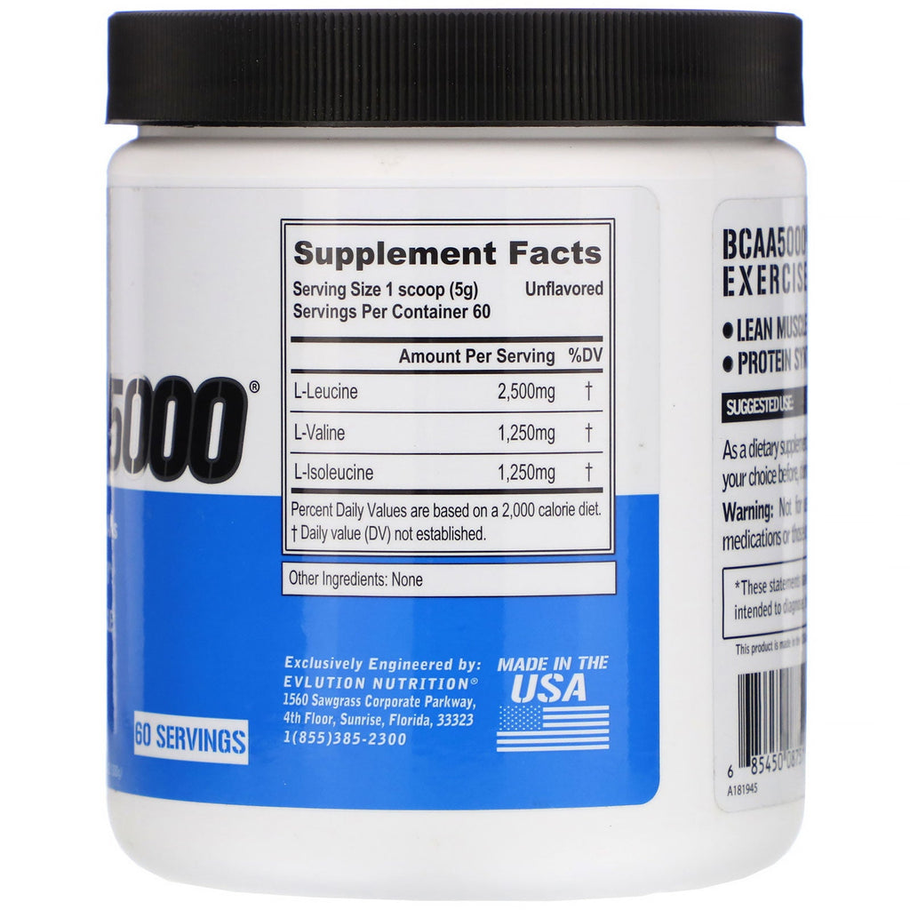 EVLution Nutrition, BCAA5000, Unflavored, 10.58 oz (300 g)