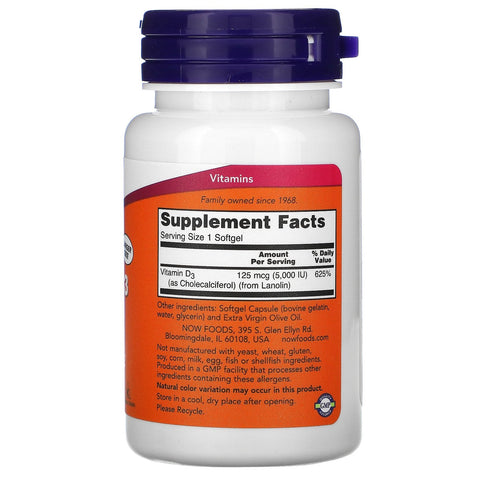 Now Foods, højpotens vitamin D-3, 5.000 IE, 240 softgels