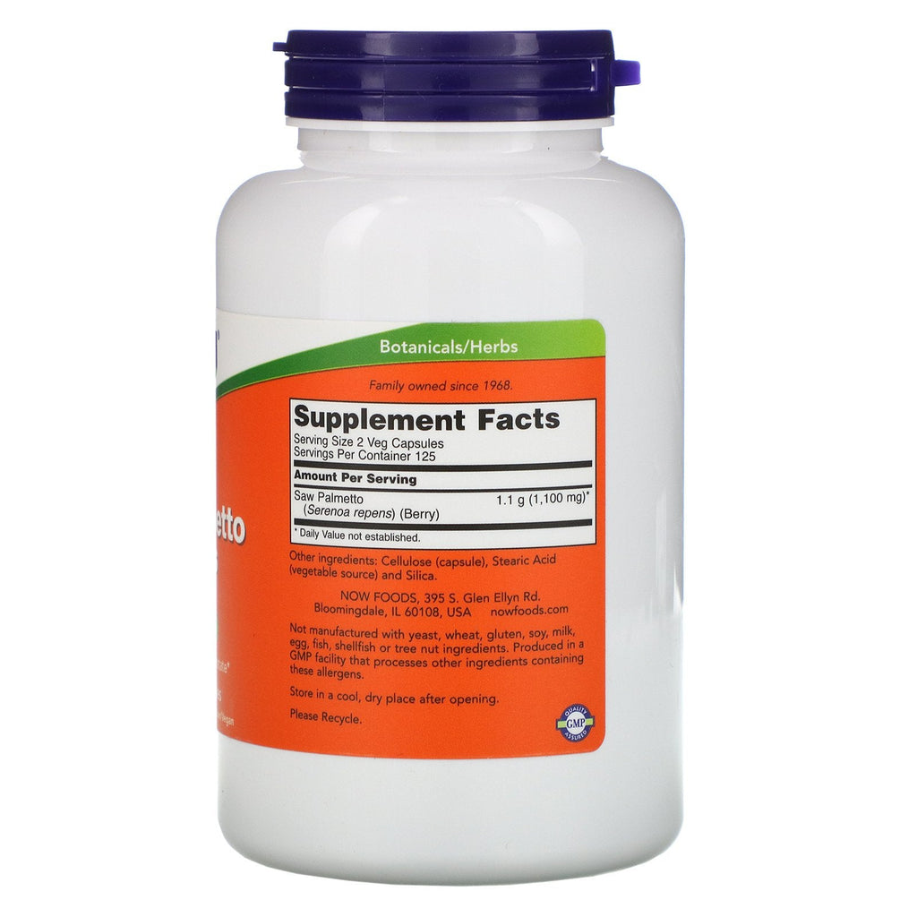 Now Foods, Saw Palmetto Berries, 550 mg, 250 Veg Kapsler