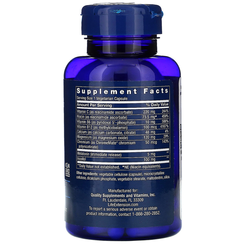 Livsforlængelse, stille søvn, melatonin, 5 mg, 60 vegetariske kapsler