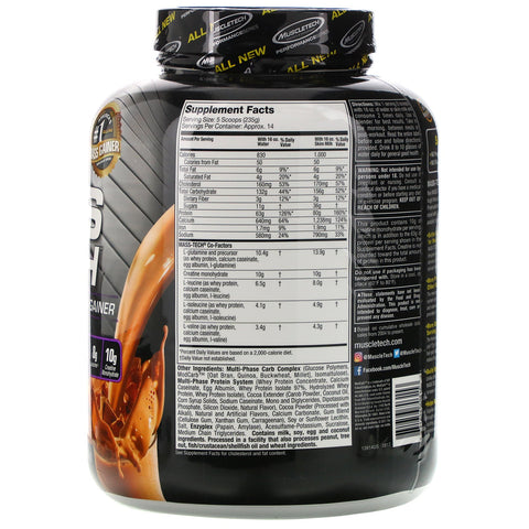 Muscletech, Mass-Tech, videnskabeligt overlegen Mass Gainer Proteinpulver, Mælkechokolade, 7,00 lb (3,18 kg)