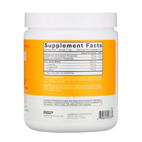 RSP Nutrition, BCAA 5000, Instantized BCAAs, Orange Mango, 5.000 mg, 7,94 oz (225 g)