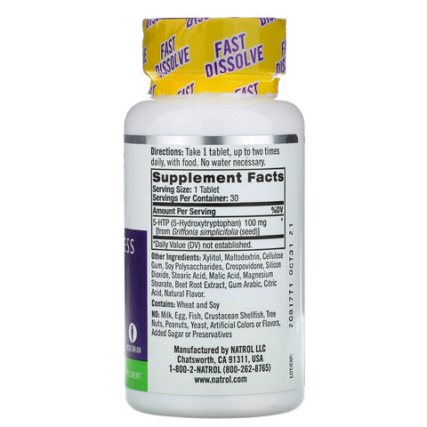 Natrol, 5-HTP, Fast Dissolve, Extra Strength, Wild Berry Flavor, 100 mg, 30 Tablets