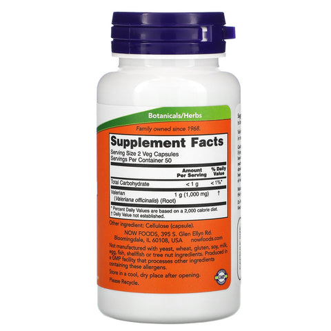 Now Foods, Raíz de valeriana, 500 mg, 100 cápsulas vegetales