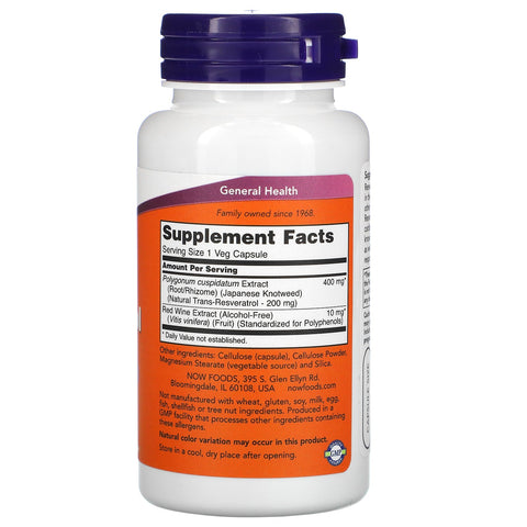 Now Foods, Resveratrol natural, 200 mg, 60 cápsulas vegetales