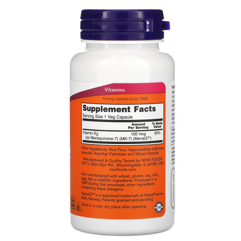 Now Foods, MK-7 Vitamin K-2, 100 mcg, 120 vegetabilske kapsler