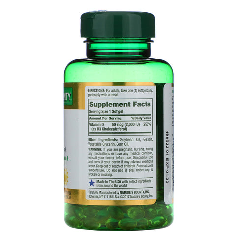 Nature's Bounty, D3, Immunsundhed, 50 mcg (2.000 IE), 240 Rapid Release Softgels