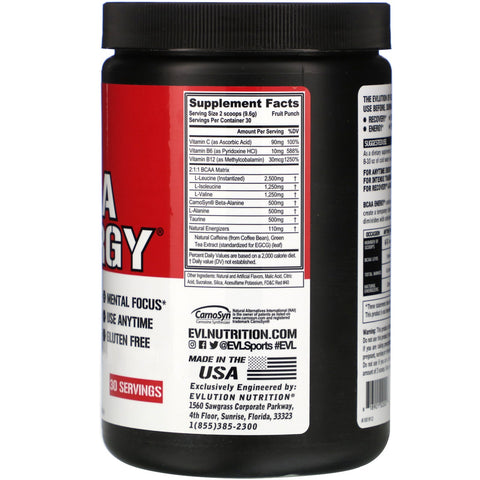 EVLution Nutrition, BCAA ENERGY, Fruit Punch, 10.16 oz (288 g)