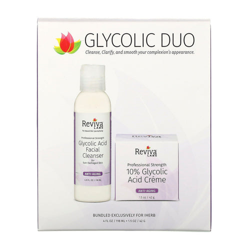 Reviva Labs, Glycolic Duo, crema con 10 % de ácido glicólico y limpiador facial con ácido glicólico, paquete de 2 piezas