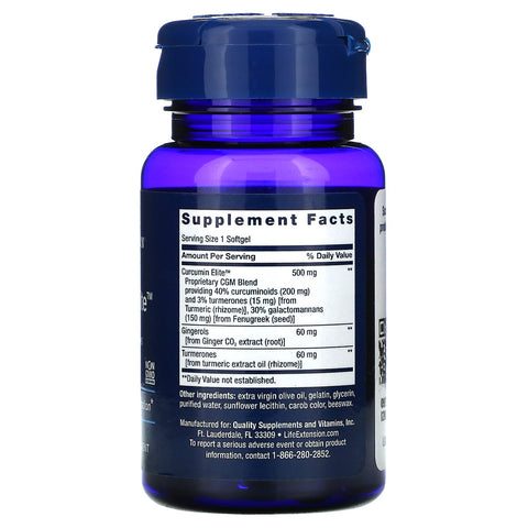 Life Extension, Advanced Curcumin Elite, extracto de cúrcuma, jengibre y turmeronas, 30 cápsulas blandas