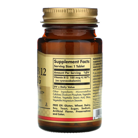 Solgar, Vitamina B12, 100 mcg, 100 Comprimidos