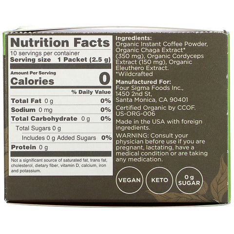 Four Sigmatic, Mushroom Coffee Mix with Chaga, 10 Packets, 0.09 oz (2.5 g) Each