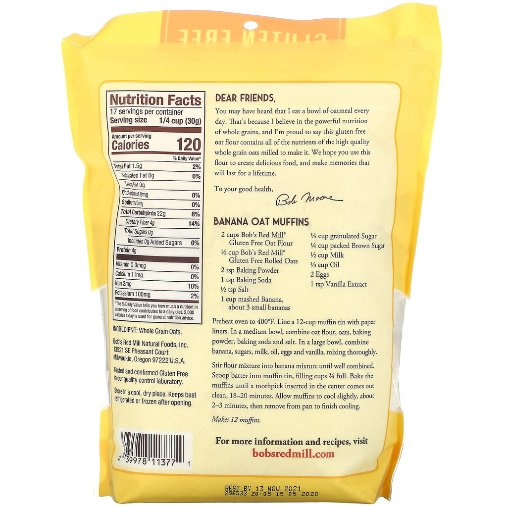 Bob's Red Mill, Havremel, Fuldkorn, Glutenfri, 18 oz (510 g)