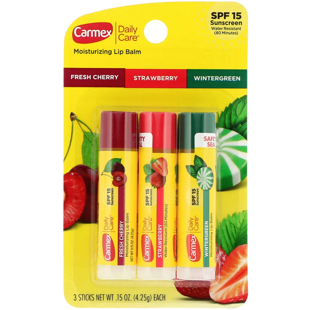 Carmex, Daily Care, Moisturizing Lip Balm, Variety, SPF 15, 3 Pack, .15 oz (4.25 g) Each