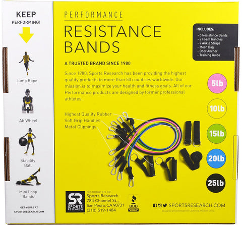 Sports Research, Performance Resistance Bands, 5 Bands