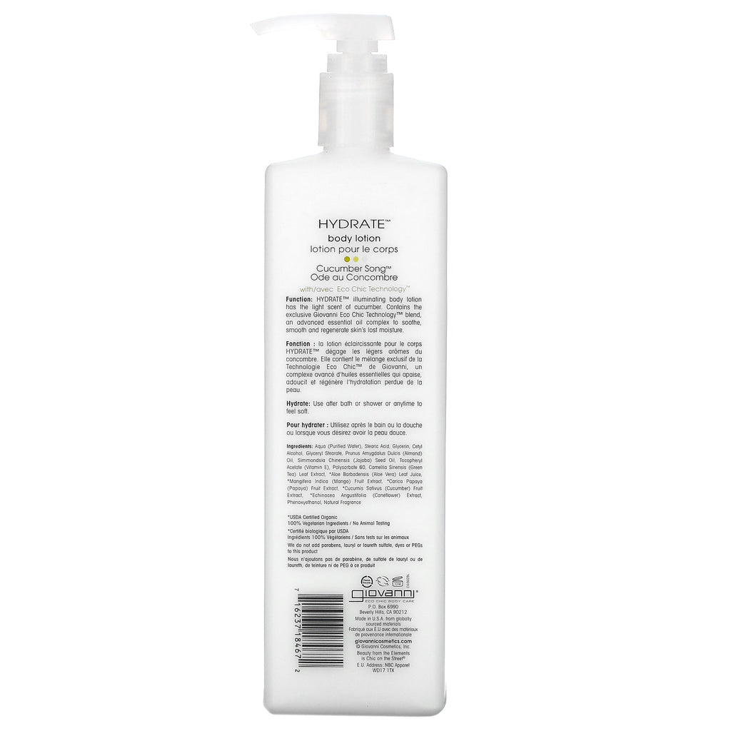 Giovanni, Hydrate, Body Lotion, Agurkesang, 24 fl oz (710 ml)