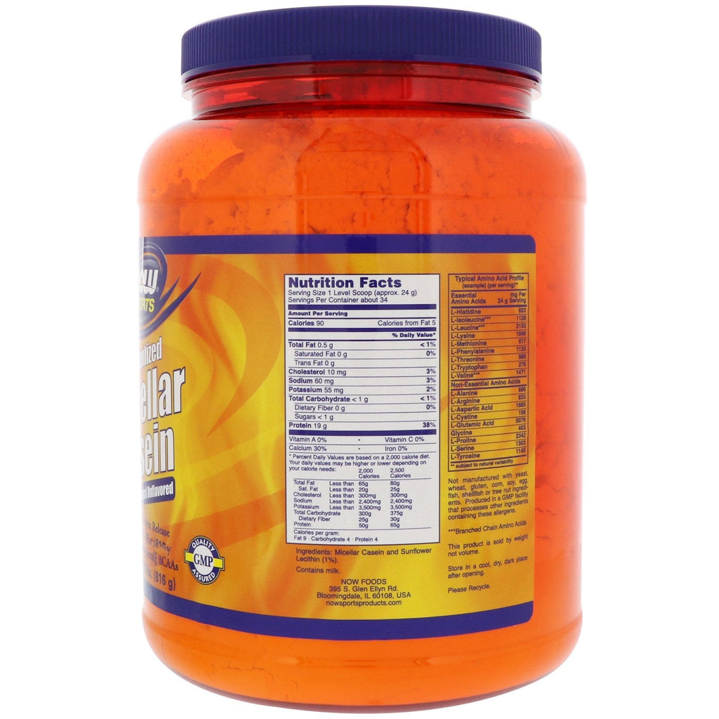 Now Foods, Sports, caseína micelar, instantánea, natural sin sabor, 1,8 lbs (816 g)