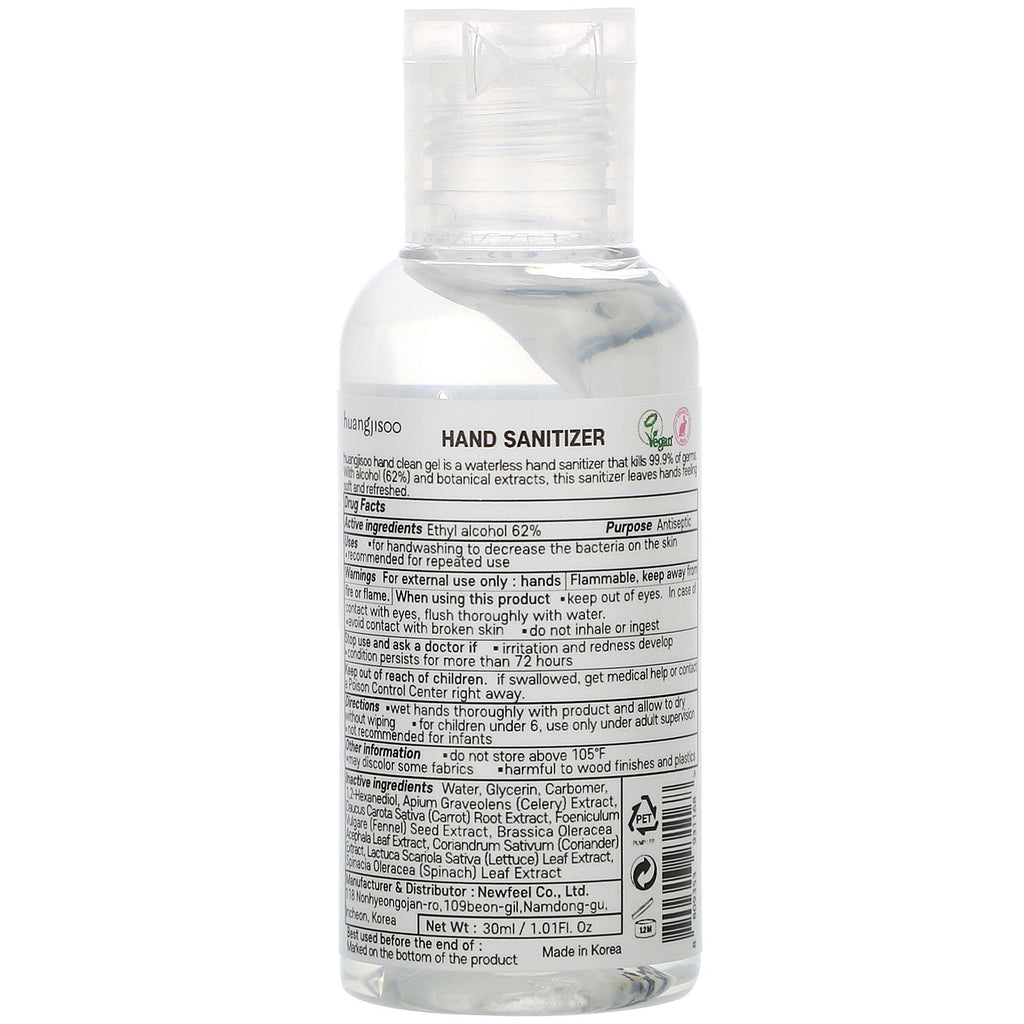 Huangjisoo, hånddesinfektionsmiddel, 62 % alkohol, parfumefri, 1,01 fl oz (30 ml)