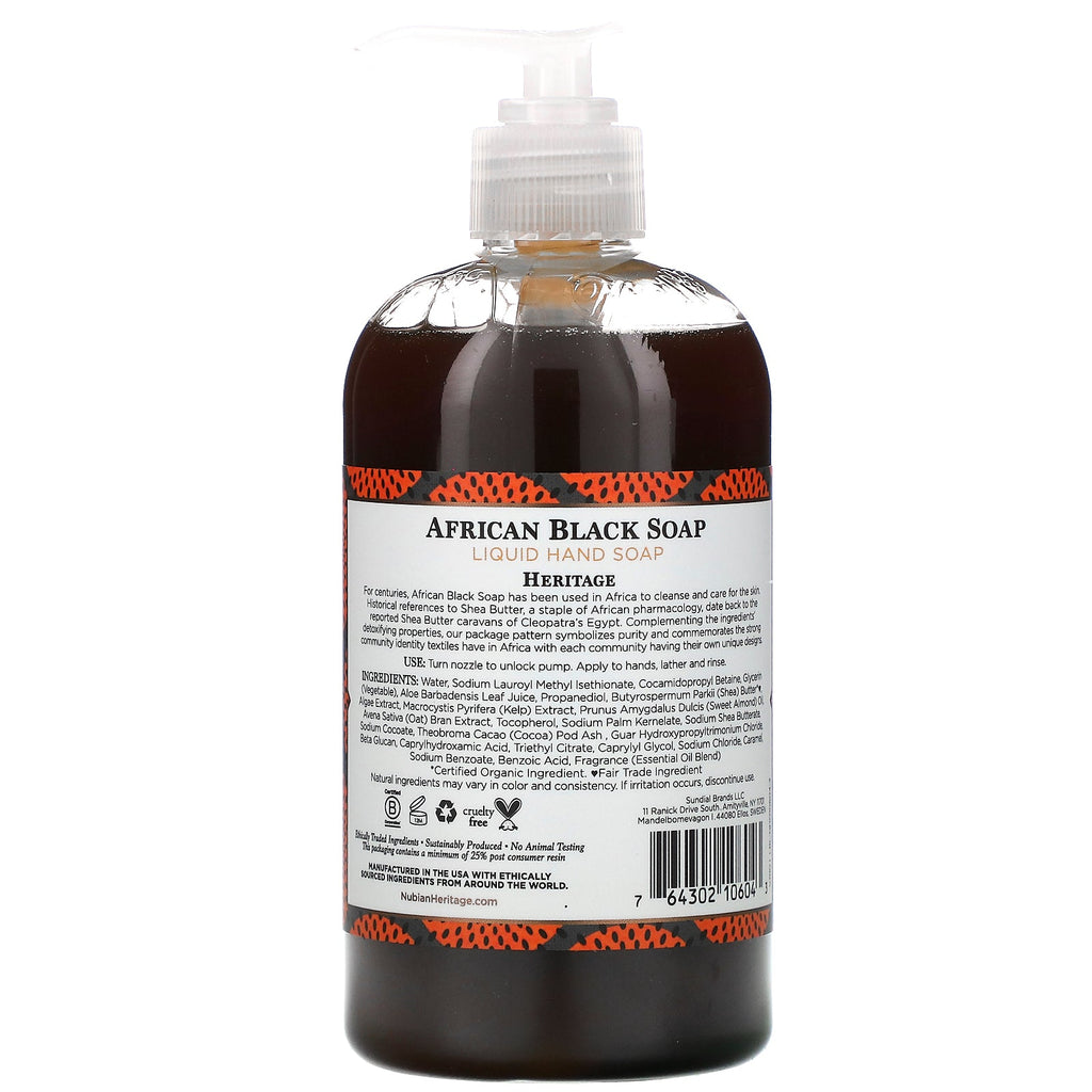 Nubian Heritage, African Black Soap, Liquid Hand Soap, 12.3 fl oz (364 ml)