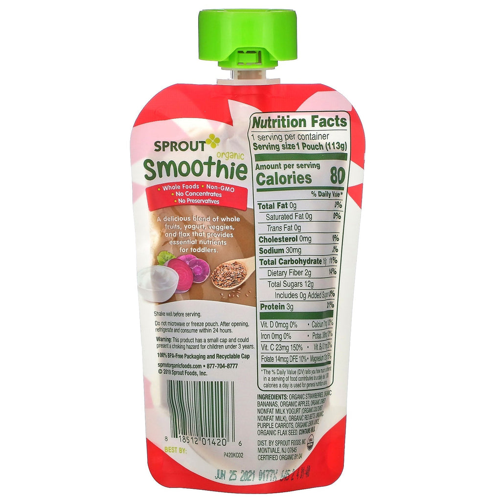 Sprout , Smoothie, Strawberry Banana with Yogurt, Veggies & Flax Seed, 4 oz ( 113 g)