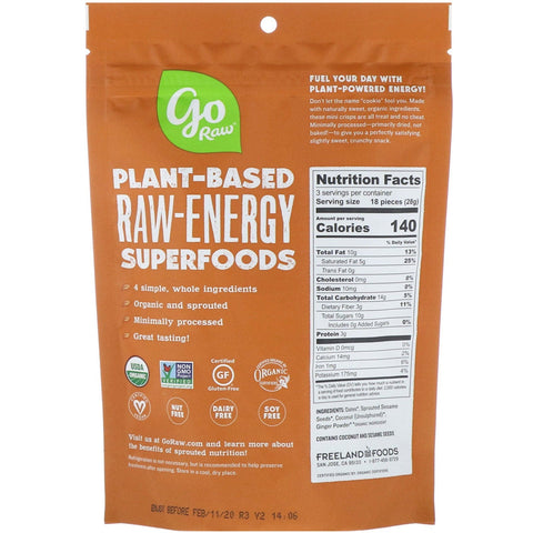 Go Raw, , Sprouted Super Cookies, Ginger Snaps, 3 oz (85 g)