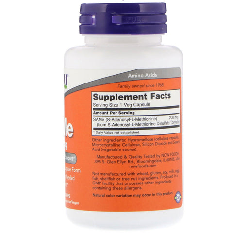 Now Foods, SAMe, 200 mg, 60 cápsulas vegetales