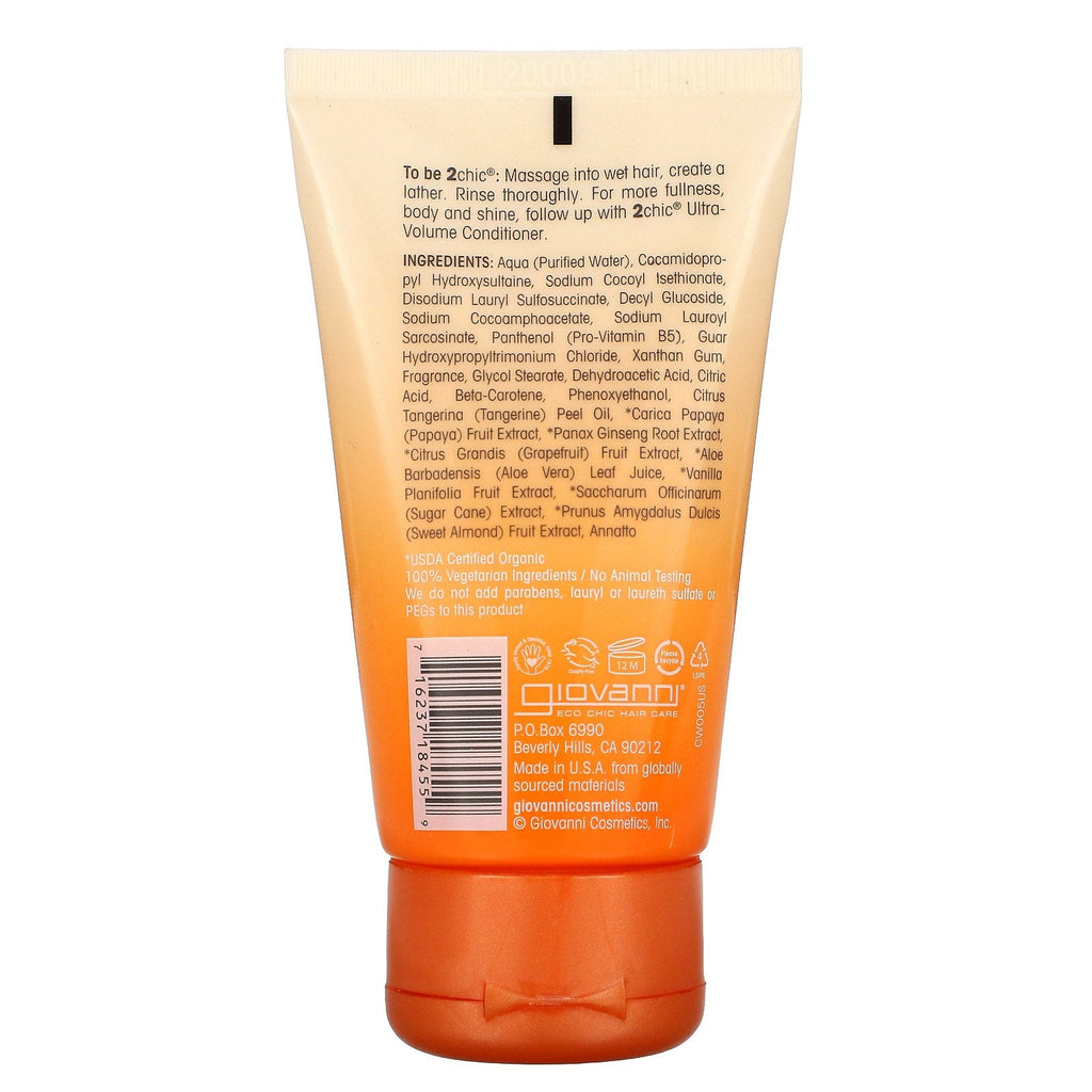 Giovanni, 2chic, Champú ultravolumen, para cabello fino y lacio, papaya + mantequilla de mandarina, 1,5 fl oz (44 ml)