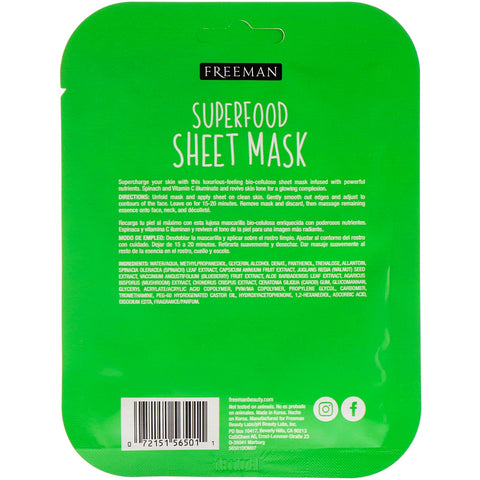 Freeman Beauty, Superfood Sheet Mask, Brightening Spinat, 1 Mask