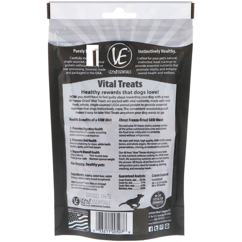 Vital Essentials, frysetørrede vitale godbidder til hunde, kaninbid, 2,0 oz (56,7 g)