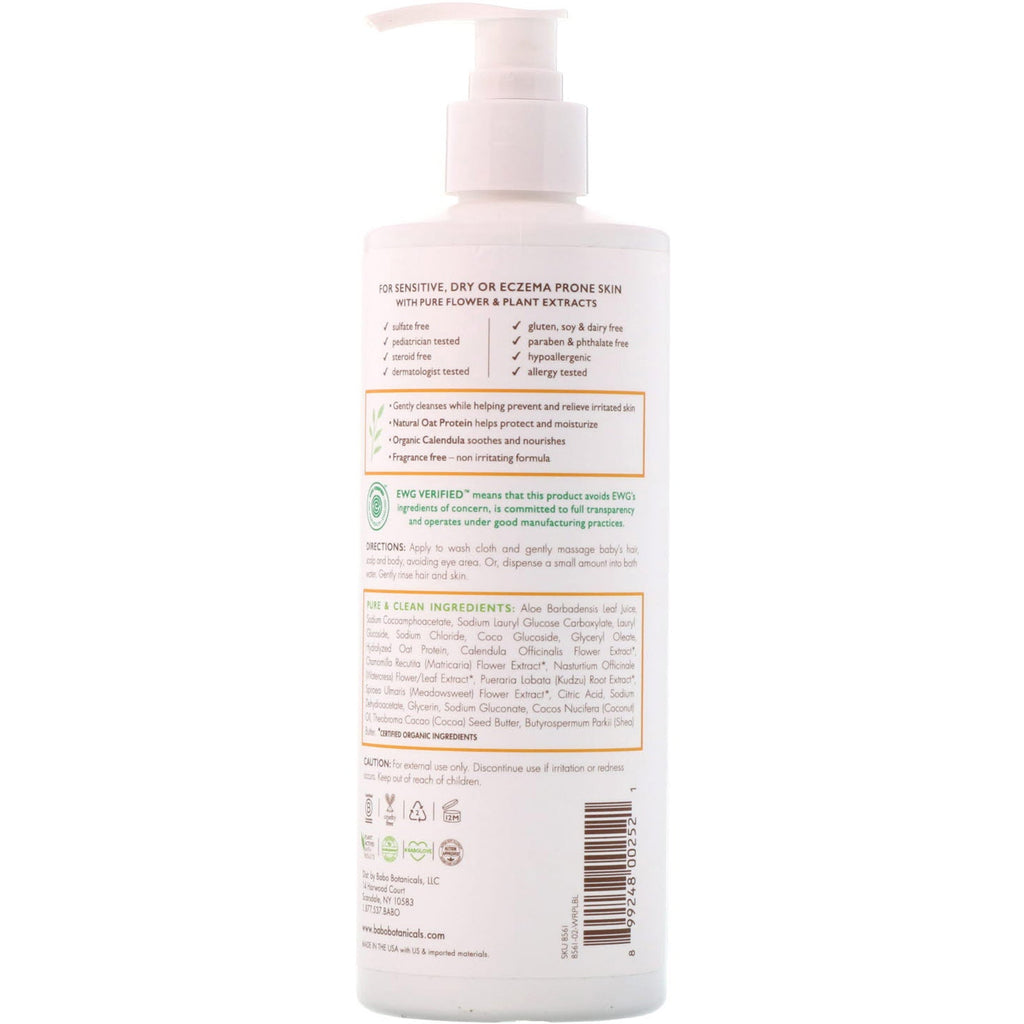 Babo Botanicals, Sensitive Baby, Shampoo & Wash, Fragrance Free, 16 fl oz (473 ml)