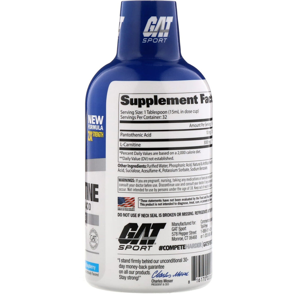 GAT, L-Carnitine, Amino Acid, Blue Raspberry, 3,000 mg, 16 oz (473 ml)