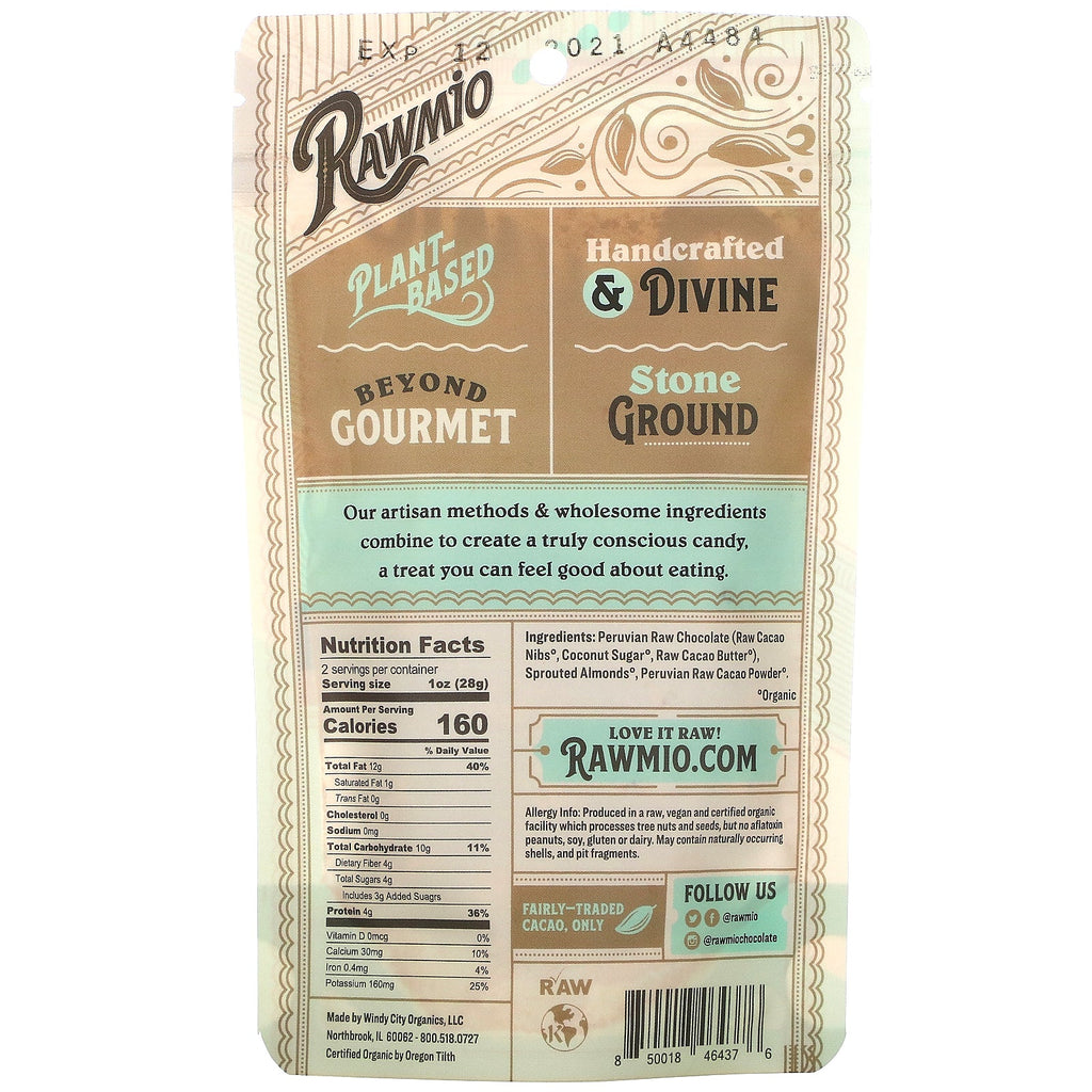 Rawmio, Chocolate Covered Sprouted Almonds, 2 oz (56.7 g)