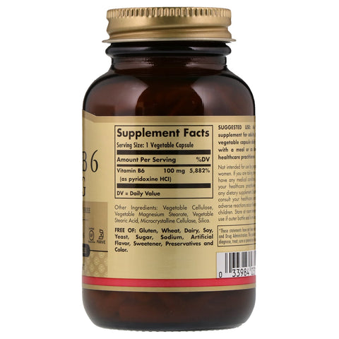 Solgar, Vitamina B6, 100 mg, 250 Cápsulas Vegetales