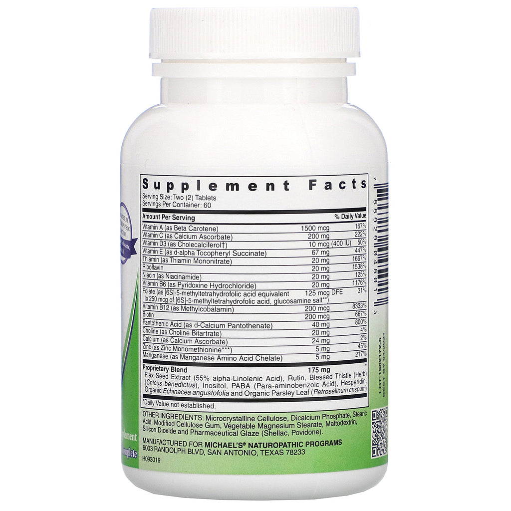 Michael's Naturopathic, Pre-teen-piger, dagligt multivitamin, 120 vegetariske tabletter