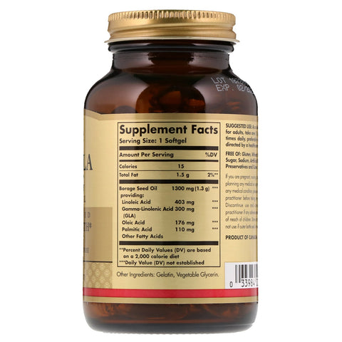 Solgar, Super GLA, aceite de borraja, salud de la mujer, 300 mg, 60 cápsulas blandas