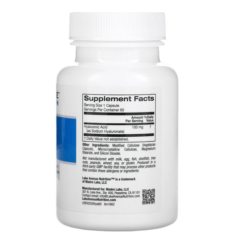 Lake Avenue Nutrition, Hyaluronsyre, 100 mg, 60 Veggie-kapsler