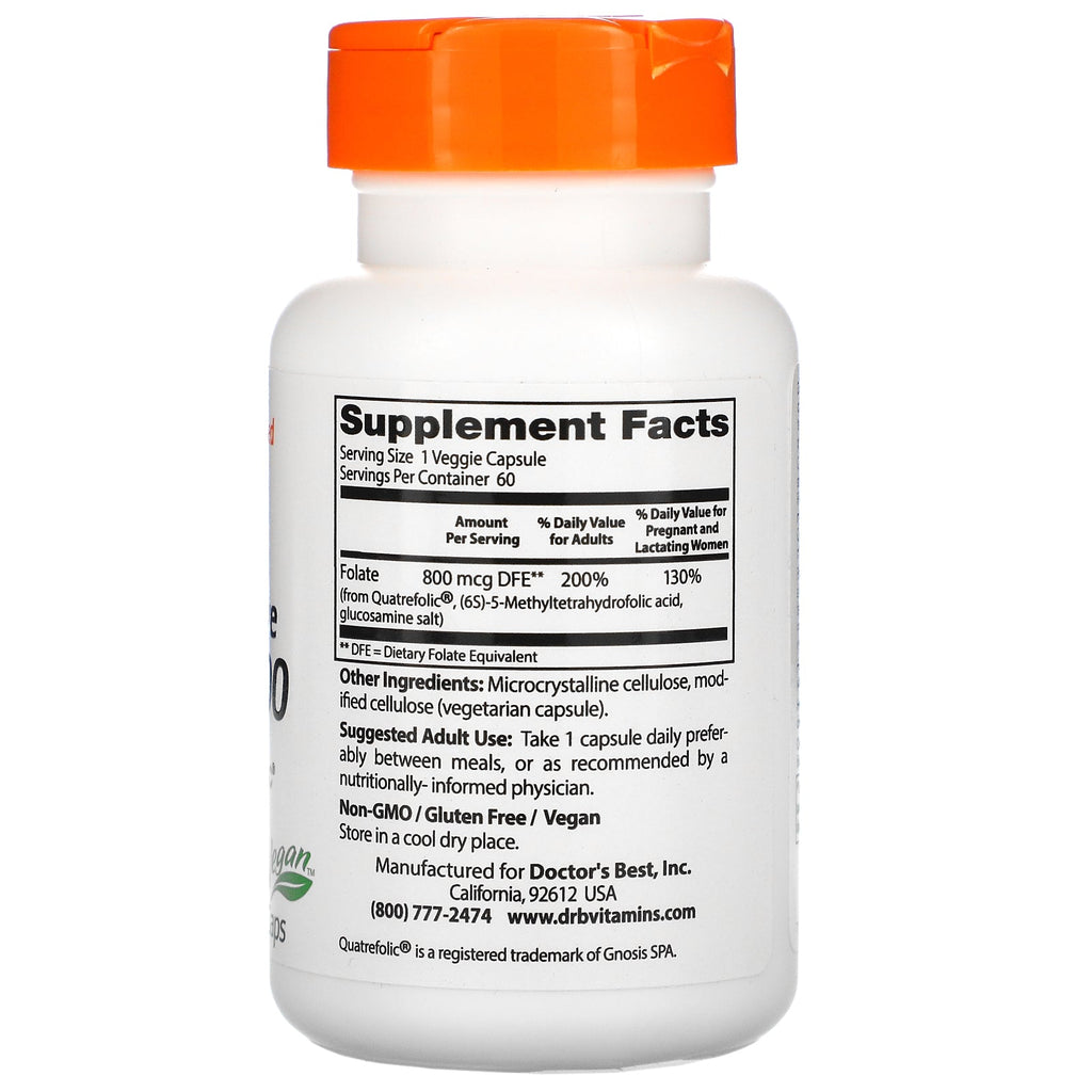 Doctor's Best, Fuldt Aktiv Folat 800, 800 mcg, 60 Veggie Caps