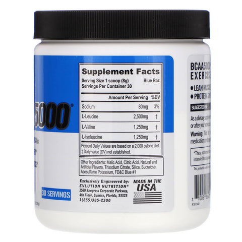 EVLution Nutrition, BCAA5000, Blue Raz, 8,47 oz (240 g)