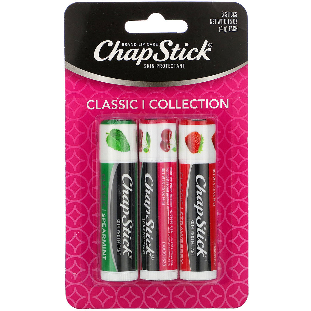 Chapstick, protector de la piel para el cuidado de los labios, colección clásica, 3 barras, 4 g (0,15 oz) cada una