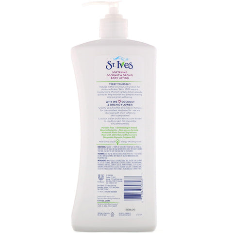 St. Ives, Loción corporal suavizante, coco y orquídea, 21 fl oz (621 ml)